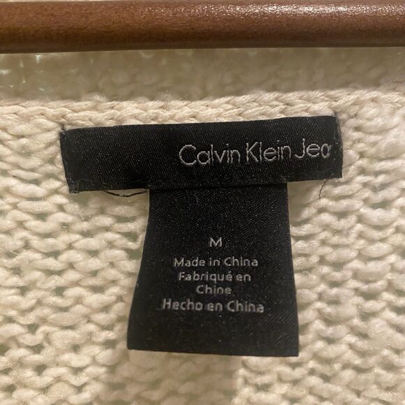 Calvin‎ Klein Sweater Women M Cream Fisherman Cable Oversized Scoop Neck Chunky - Picture 2 of 14